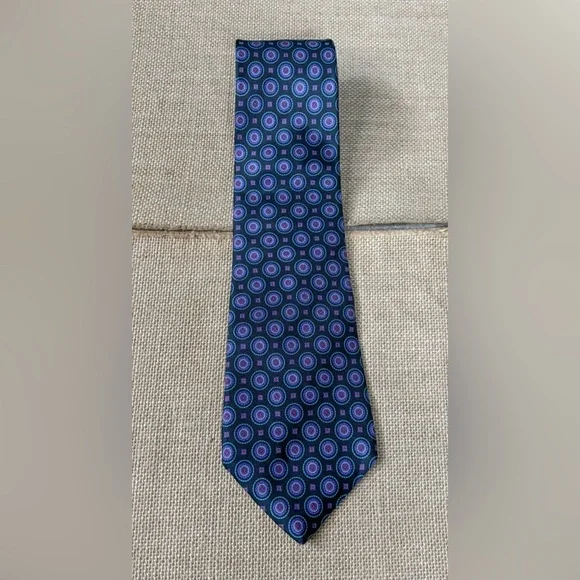 Egon Von Furstenberg Circle Pattern Necktie Tie Italian Silk Business Hipster - Picture 1 of 5